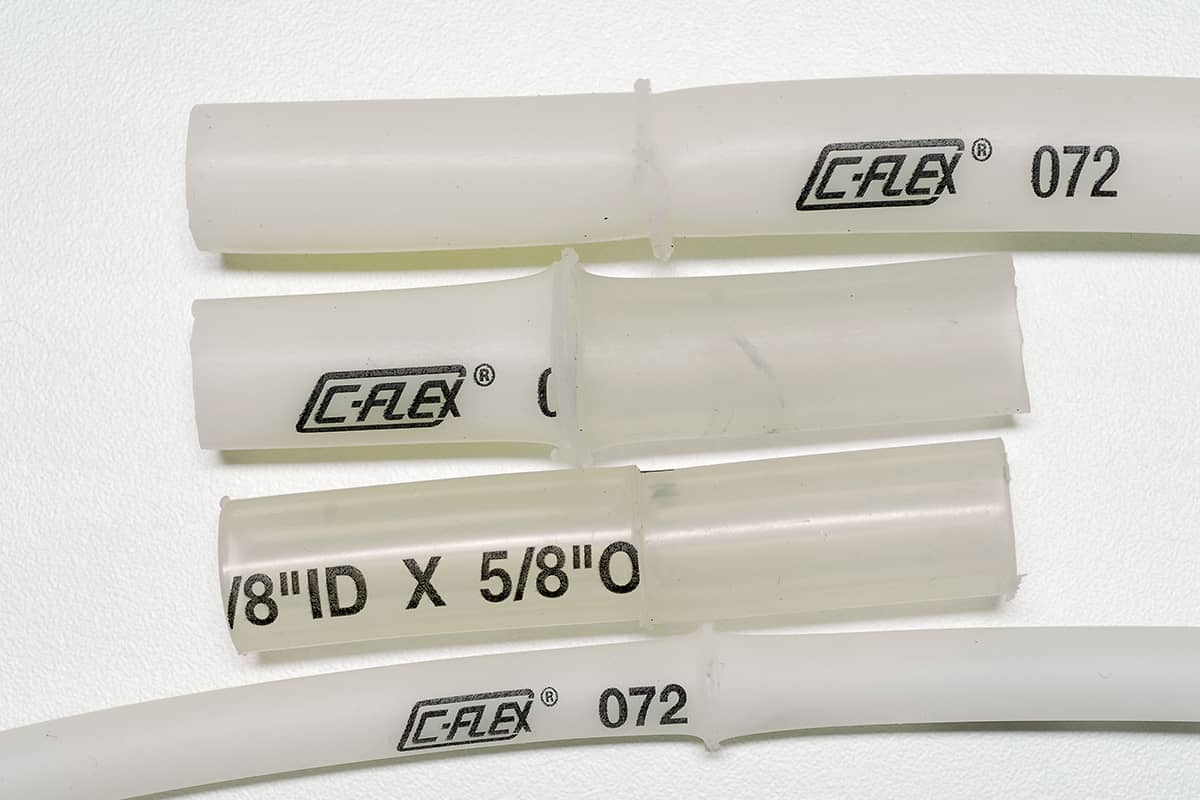 Two pieces of C-Flex tubing has been welded to form one piece of tubing using the Tube Welder